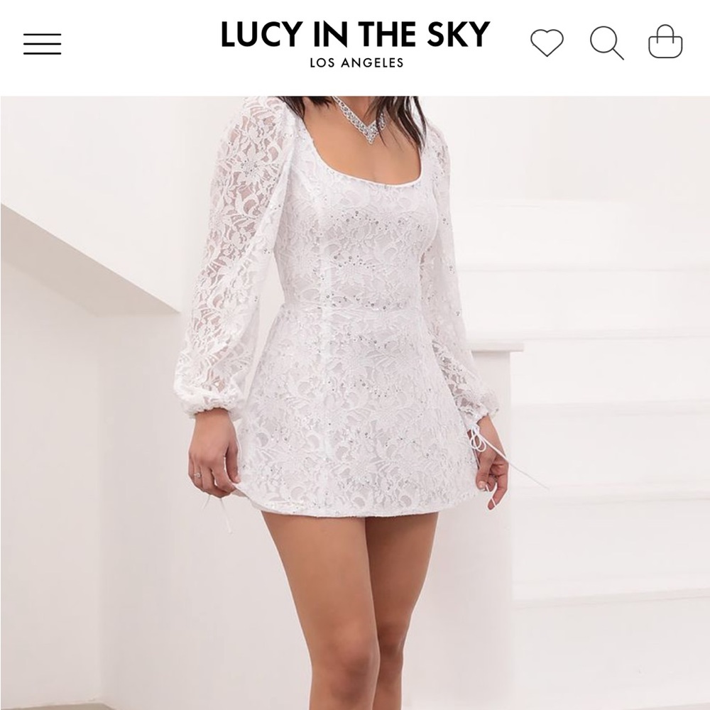 Lucy In The Sky L59985 Betty A Line Medium White Lace Sequins dress